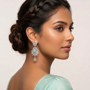AD Elegant Mint Green & White Earrings