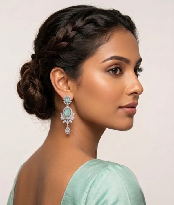 AD Elegant Mint Green & White Earrings